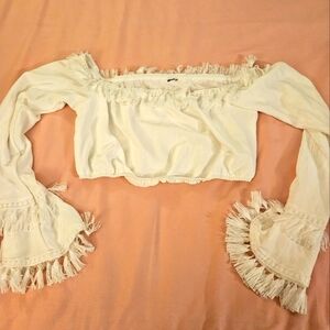 Fringed‎ White Off-Shoulder Top #boho